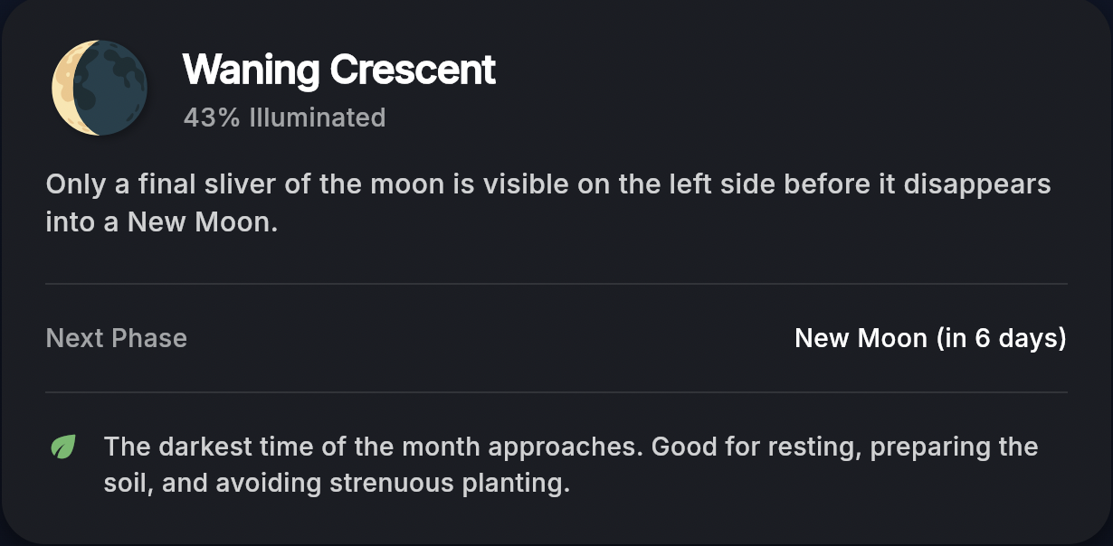Moon Phase Information Screen